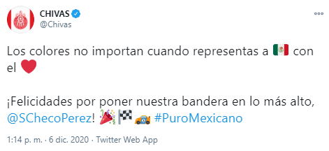 No dejan de caer felicitaciones en las redes sociales para Sergio Pérez tras su victoria en las Formula 1. ¡Histórico!
