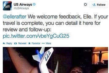 10. US Airways. La cuenta oficial de Twitter de la aerolínea respondió a una queja con un link a una imagen pornográfica de una mujer utilizando un avión como juguete sexual. El tuit debía ir acompañado con un link a la sección de quejas, y no a la controvertida imagen. La firma borró la publicación y se disculpó por lo sucedido. (Imagen tomada de Twitter).
