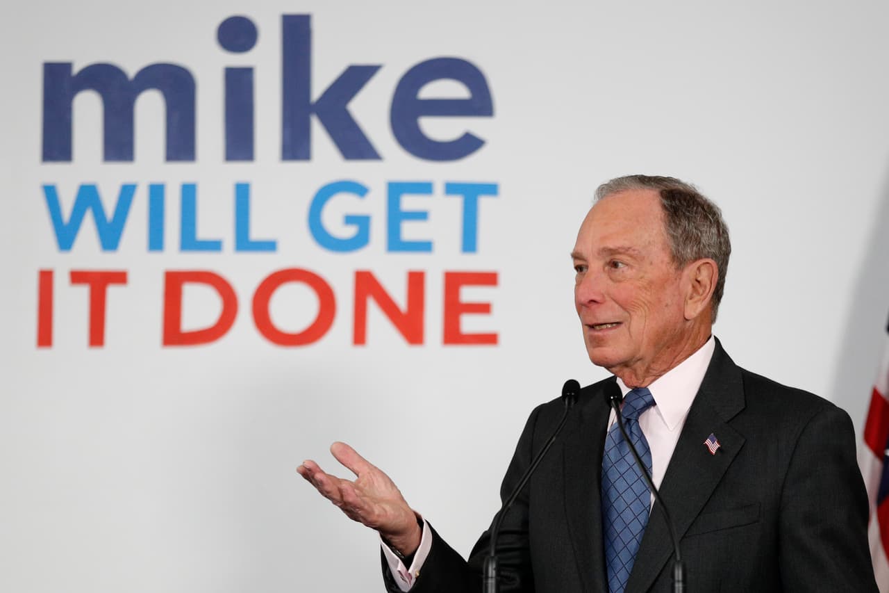 El exalcalde de Nueva York Michael Bloomberg en un evento de campaña en Scarborough, Maine.