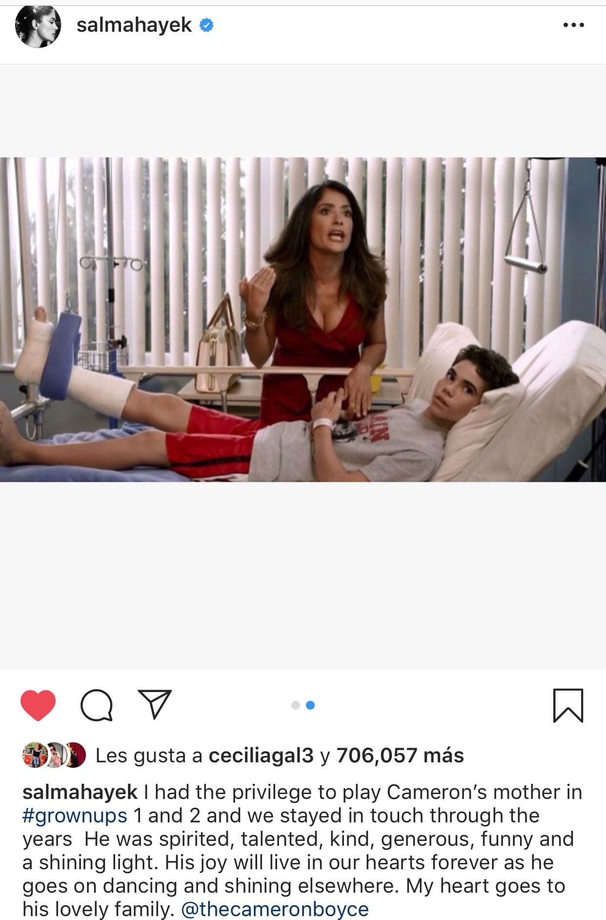 "Nos mantuvimos en contacto a través de los años. Era animado, talentoso, amable, generoso, divertido y
<b>tenía una luz brillante. </b>Su alegría vivirá en nuestros corazones para siempre mientras él sigue bailando y brillando en otro lado. Mi corazón está con su amada familia",
<b><a href="https://www.instagram.com/p/BzoSt0So4Xr/" target="_blank">escribió la actriz</a></b>, quien diera vida a la madre del personaje de Boyce en ‘Grown Ups’.