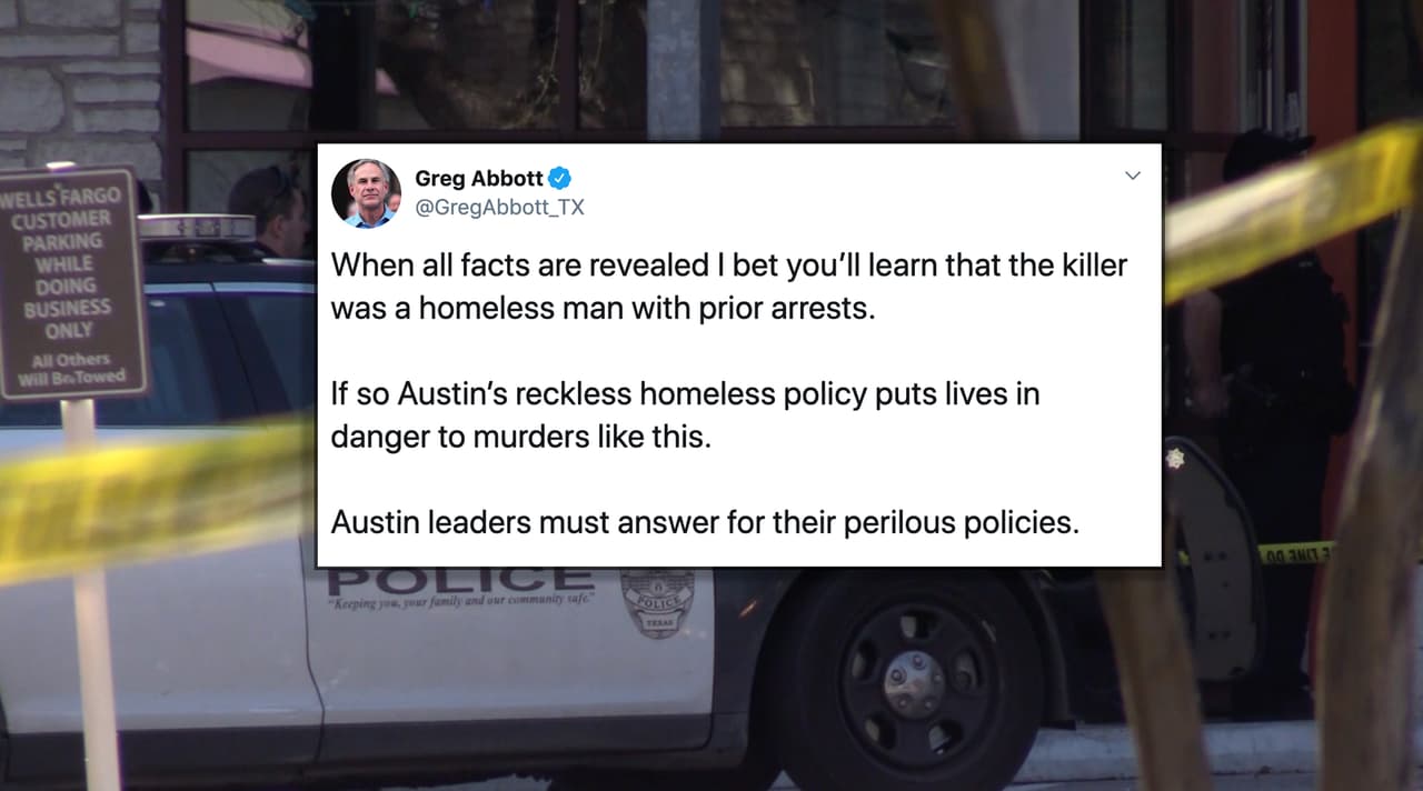 “Apuesto a que el asesino era un hombre sin hogar”, Greg Abbott reacciona a ataque al sur de Austin