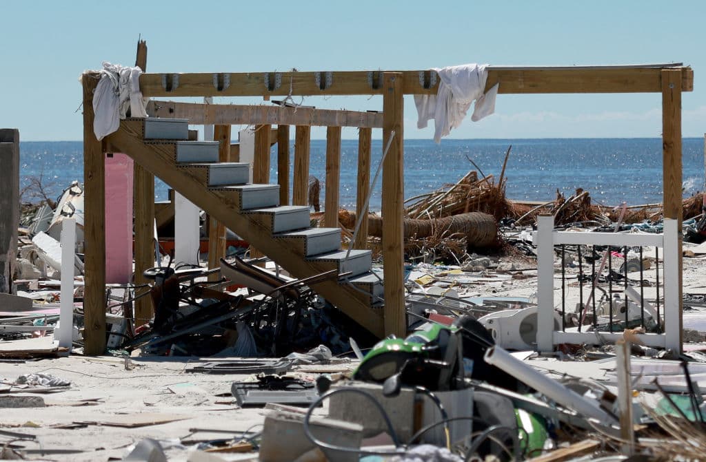 A home is shown swept away in the wake of Hurricane Ian on October 3, 2022 in Fort Myers, Florida.