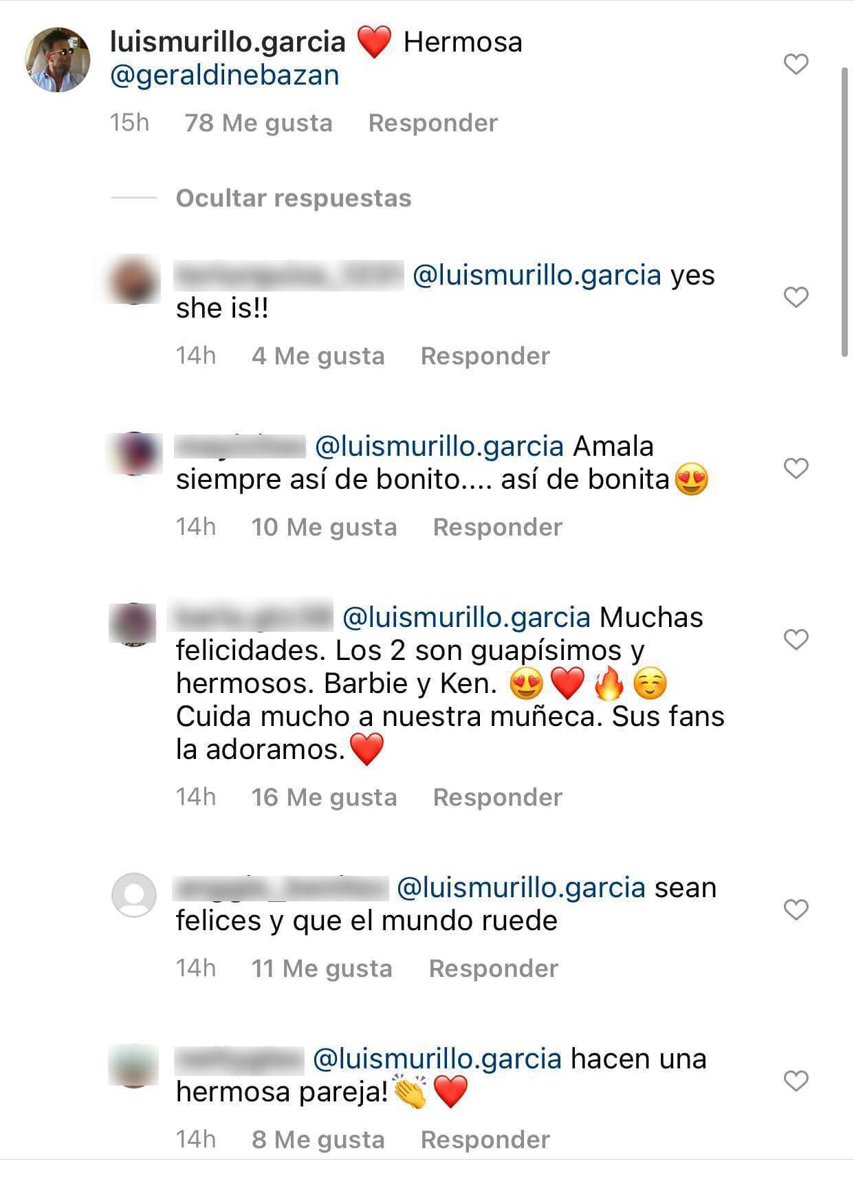 En la sección de comentarios, Luis Murillo le escribió un piropo, 
<b>"hermosa"</b>, causando revuelo entre los seguidores de la artista, quienes ya asumen lo que la pareja parece gritar a los cuatro vientos: su aparente noviazgo. 
<br>