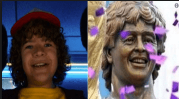 Diego Armando Maradona, elevado a deidad tras el juego contra los ingleses. Aunque su estatua se parece más a... Bueno, digamos que no es la mejor del mundo.