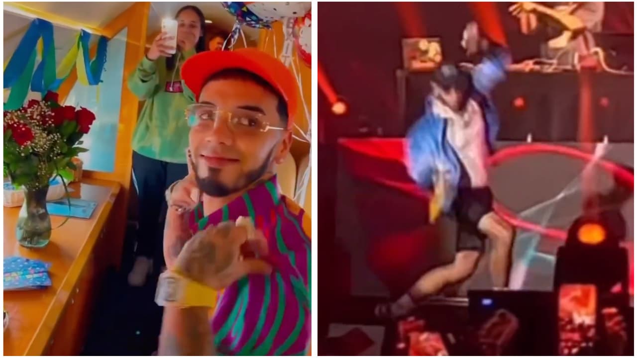 Anuel recibió los 30 años en el suelo: se cayó en pleno show el día de su cumpleaños