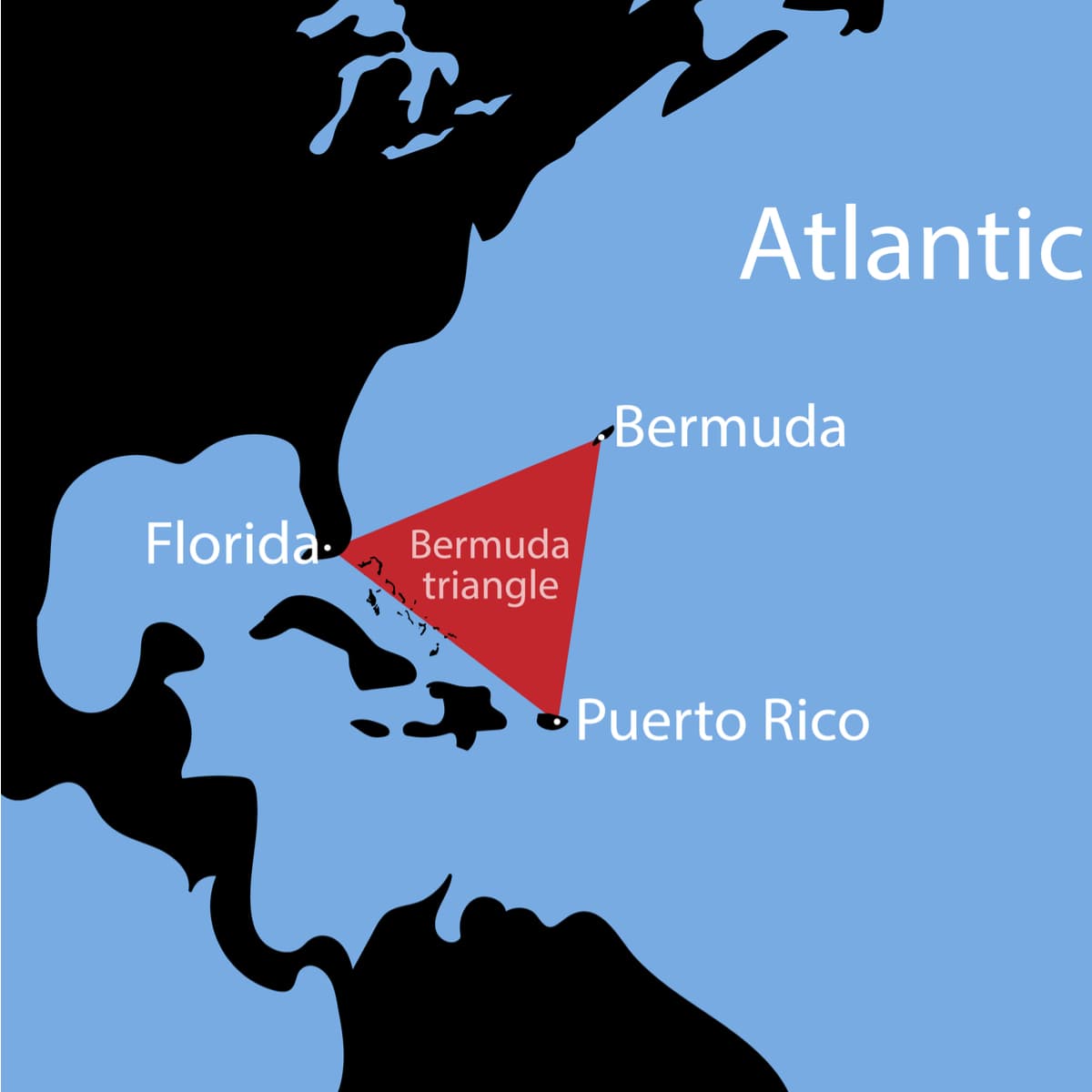 El llamado 'Triángulo de las Bermudas' se refiere a una larga zona en el Océano Atlántico que forma un triángulo entre Florida, Puerto Rico y Bermuda, en un área que comprende entre 500,000 millas cuadradas o hasta millón y medio (depende de a quién le preguntes, varía).