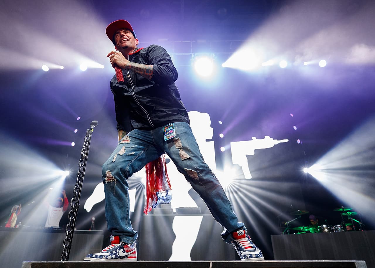 ABBOTSFORD, BC - APRIL 22: Rapper Vanilla Ice performs on stage during the 'I Love The 90's Tour' at Abbotsford Centre on April 22, 2017 in Abbotsford, Canada.