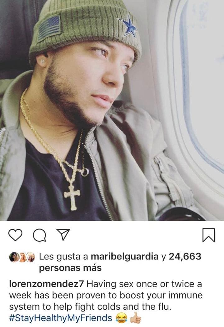 Todo comenzó cuando Lorenzo Méndez publicó esta fotografía con el siguiente mensaje: "Se ha comprobado que tener relaciones sexuales una o dos veces a la semana fortalece tu sistema inmunológico y ayuda a combatir los resfriados y la gripe".