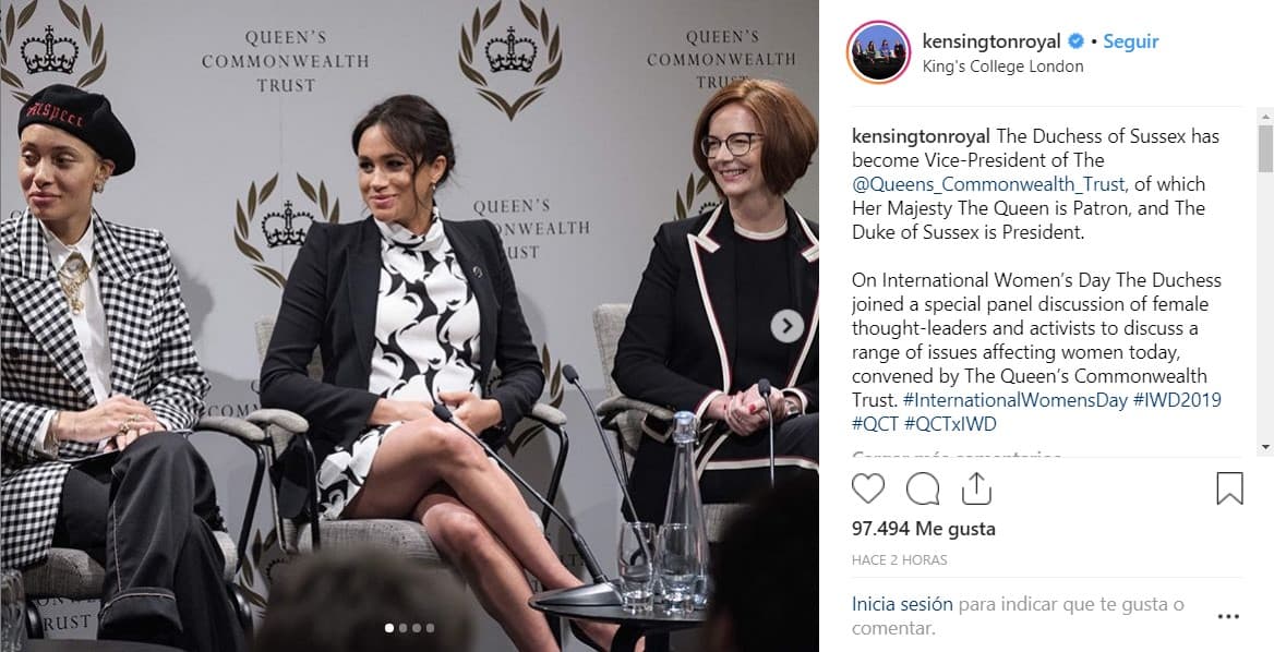 A través de 
<b><a href="https://www.instagram.com/kensingtonroyal/" target="_blank">su cuenta en Instagram, el Palacio de Kensington</a></b> dio a conocer el nuevo cargo de la duquesa de Sussex. Fue la reina Isabel II, abuela del príncipe Harry, quien le confió esa gestión.