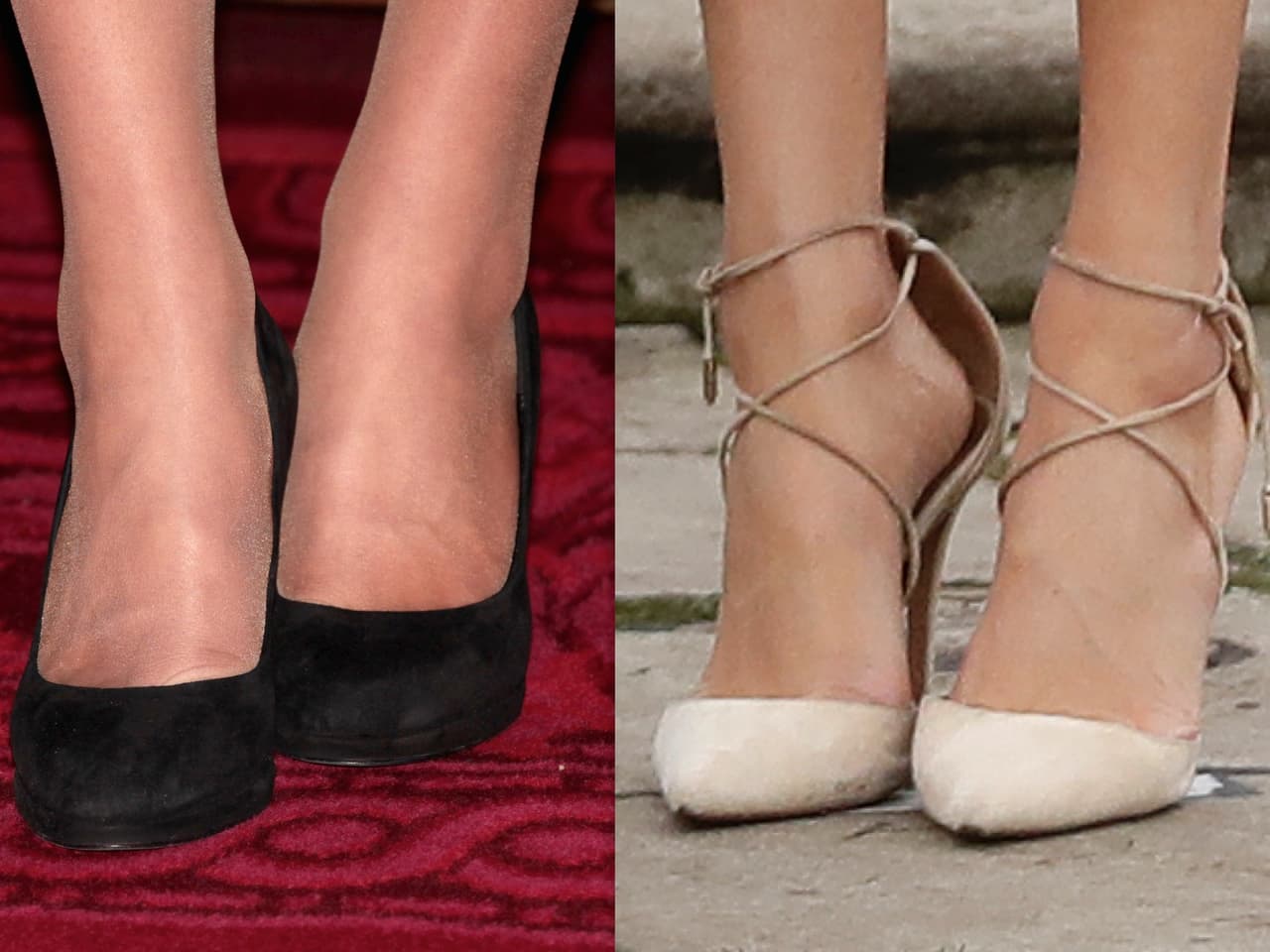 El look de Middleton para el gran día fue complementado con unos tacones sencillos mientras que la actriz optó por unos altos y estilizados tacones.