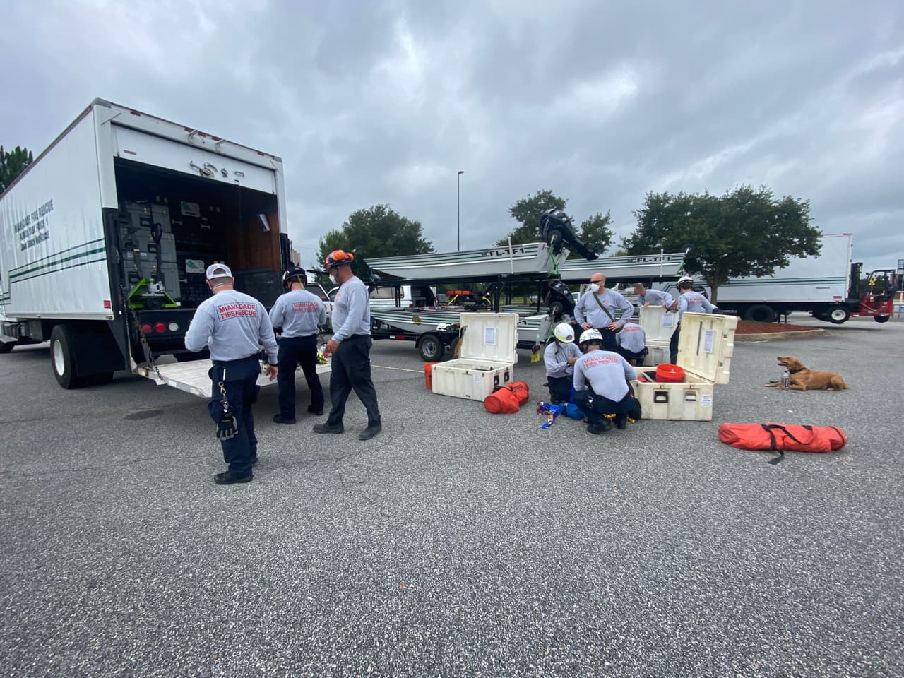 Los bomberos llevaron también dos perros especializados que los asistirán en esta operación.
