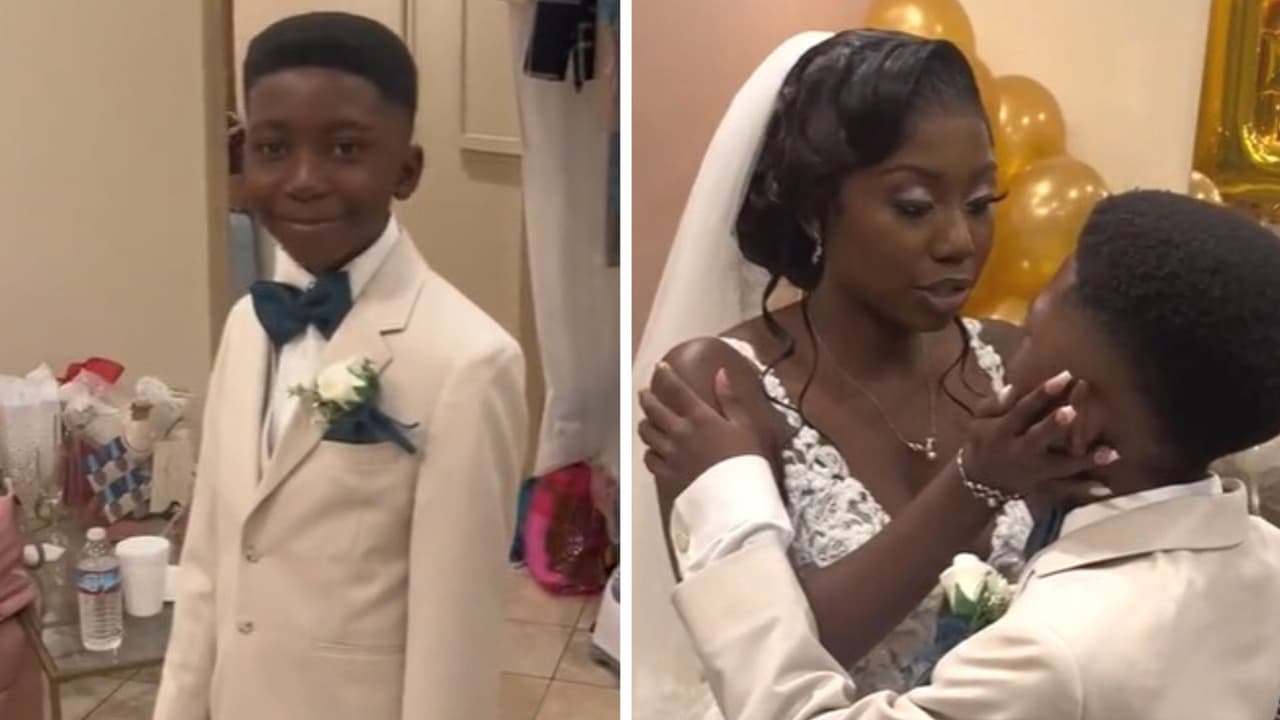 Niño termina en lágrimas al ver a su mamá vestida de novia por primera vez y conmueve a TikTok