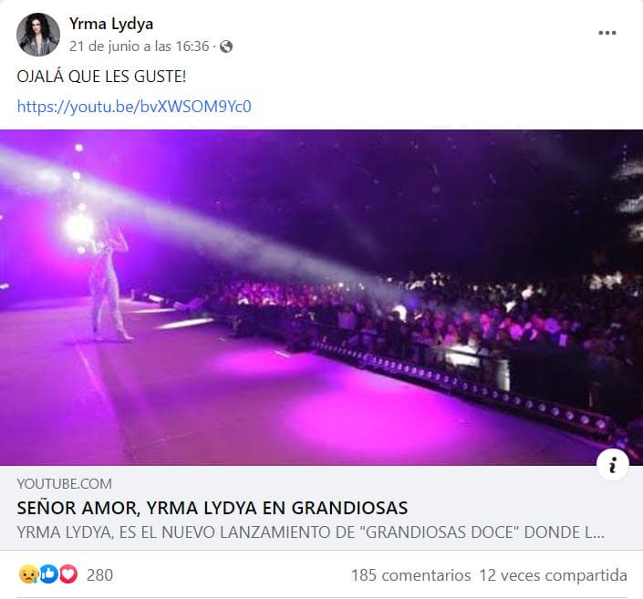 Por la tarde compartió un video de su interpretación de 'Señor amor' que hizo en una presentación de GranDiosas.
<br>