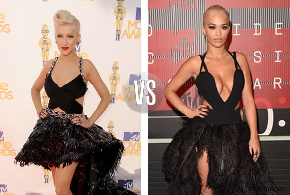 Christina Aguilera y Rita Ora traen un modelo similar... Pareciera que la rapera copia el look de varias de sus colegas.