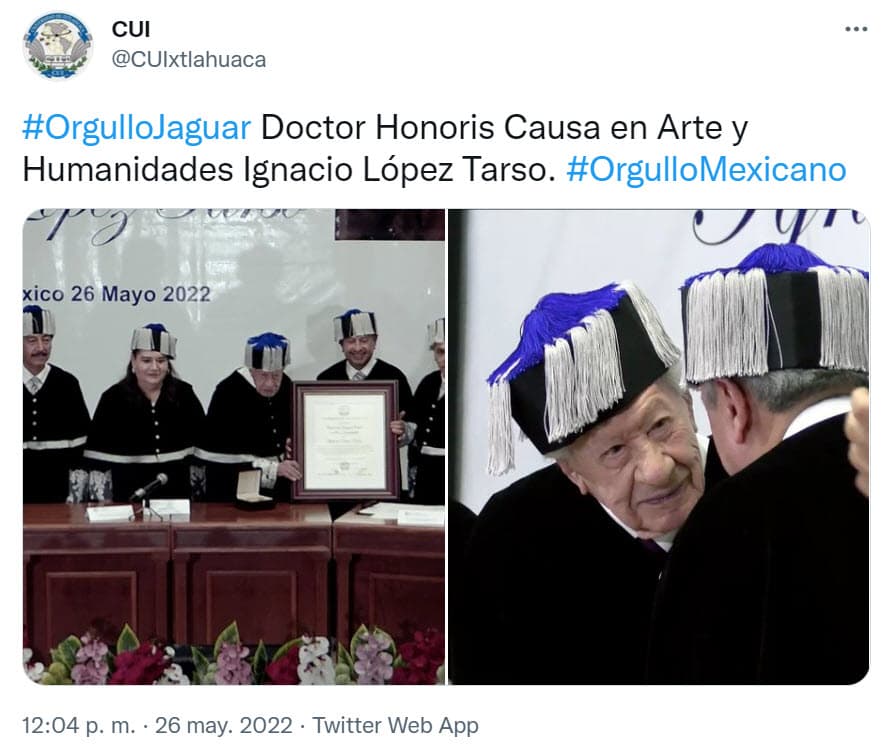 Ignacio López Tarso fue reconocido por la Universidad de Ixtlahuaca.