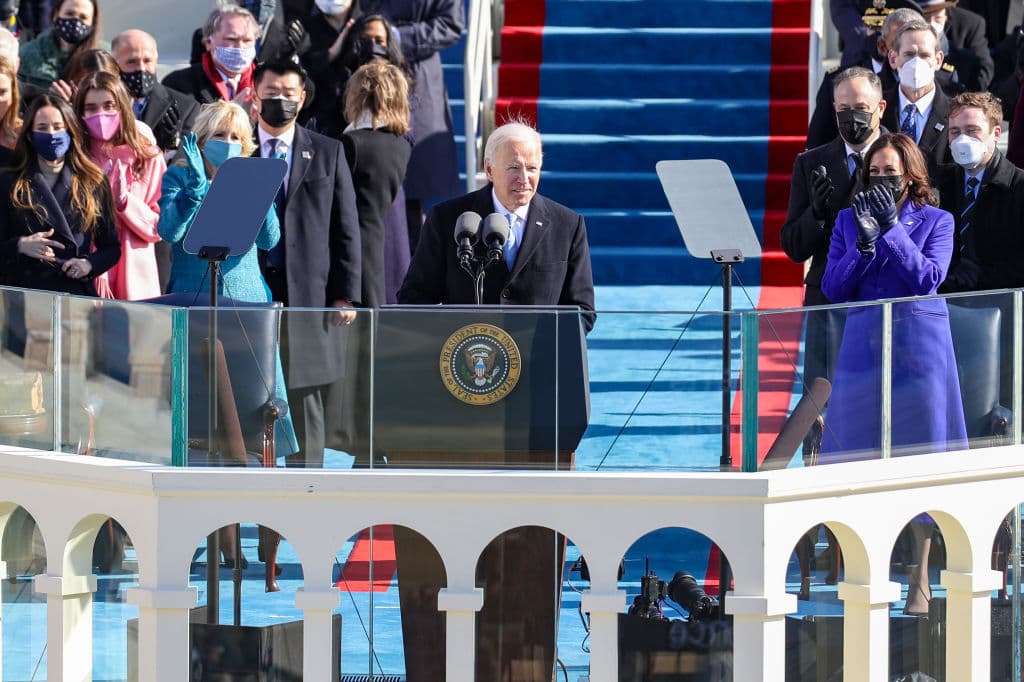 El presidente Joe Biden pronuncia su primer discurso el 20 de enero del 2021 en el Congreso.