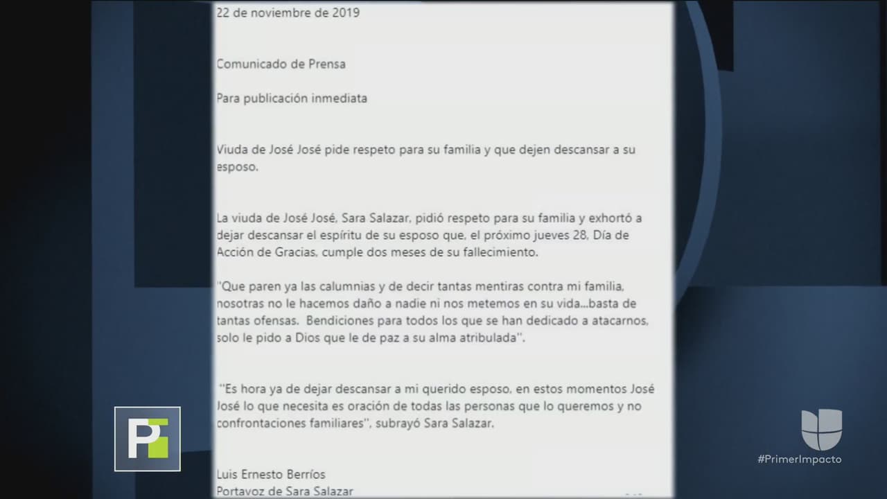 El escrito, difundido este viernes por su portavoz Luis Ernesto Berrios, pidió se respete a su familia y exhortó a que se deje descansar el espíritu de ‘El Príncipe de la Canción’