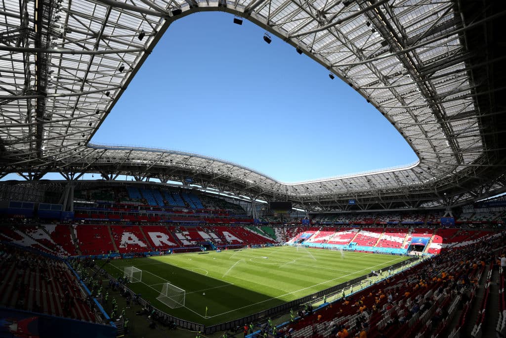 KAZAN, RUSSIA - JUNE 16: General view inside the stadium prior to the 2018 FIFA World Cup Russia group C match between France and Australia at Kazan Arena on June 16, 2018 in Kazan, Russia. (Photo by Catherine Ivill/Getty Images)