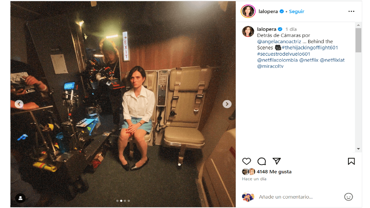 Mónica Lopera, actriz de 'Secuestro del vuelo 601', compartió imágenes en el set de la serie de Netflix.
