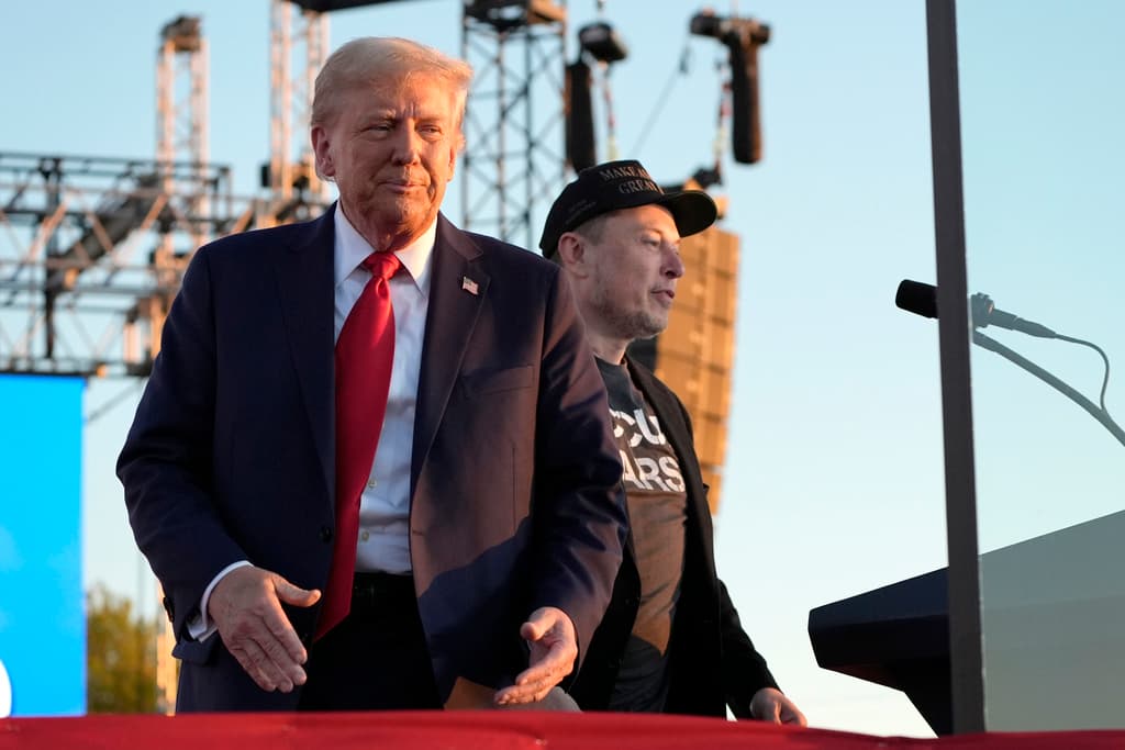 Tesla and SpaceX CEO Elon Musk speaks alongside Republican presidential nominee former President Donald Trump at a campaign event at the Butler Farm Show, Saturday, Oct. 5, 2024, in Butler, Pa. (AP Photo/Alex Brandon)
