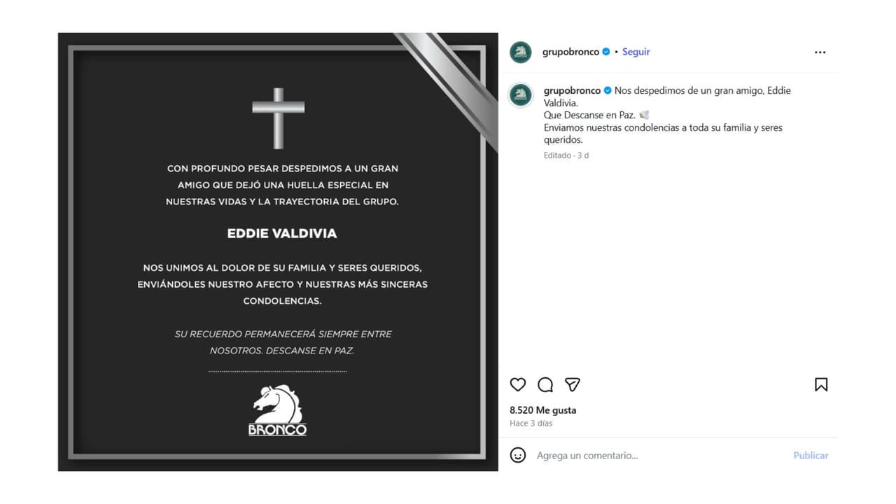 Así despidió Bronco a Eddie Valdivia, su promotor musical.