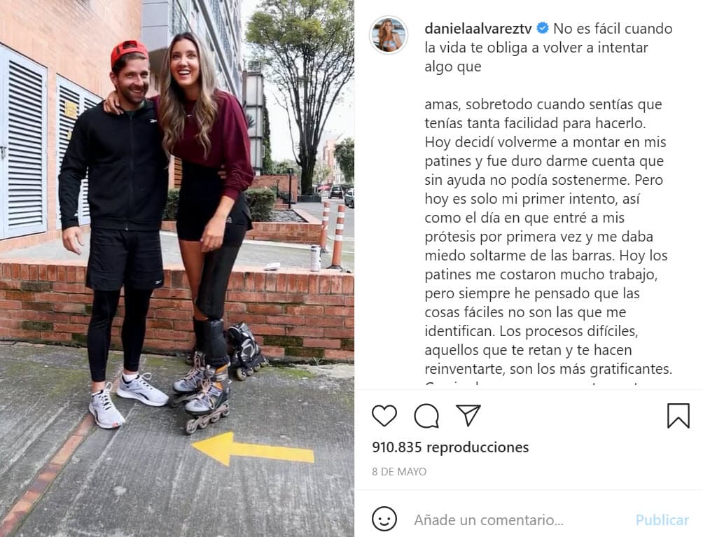 "No es fácil cuando la vida te obliga a volver a intentar algo que amas, sobre todo cuando sentías que tenías tanta facilidad para hacerlo", escribió el pasado 8 de mayo cuando dio a conocer que volvió a subirse a unos patines, "los procesos difíciles, aquellos que te retan y 
<b><a href="https://www.instagram.com/p/COoNZXspV_a/" target="_blank">te hacen reinventarte, son los más gratificantes</a></b>".