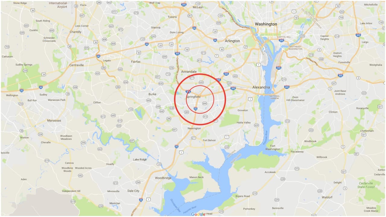 <b>6. Washington, D. C.</b>
<br>
<br>Autopista I-95 a la altura de US-17/US-1 en Springfield, Virginia.