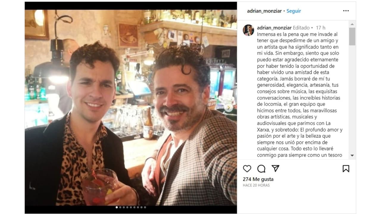 Adrian Monziar, amigo y colega de Francesc Picas, dio la noticia del fallecimiento del exintegrante de Loco Mía.