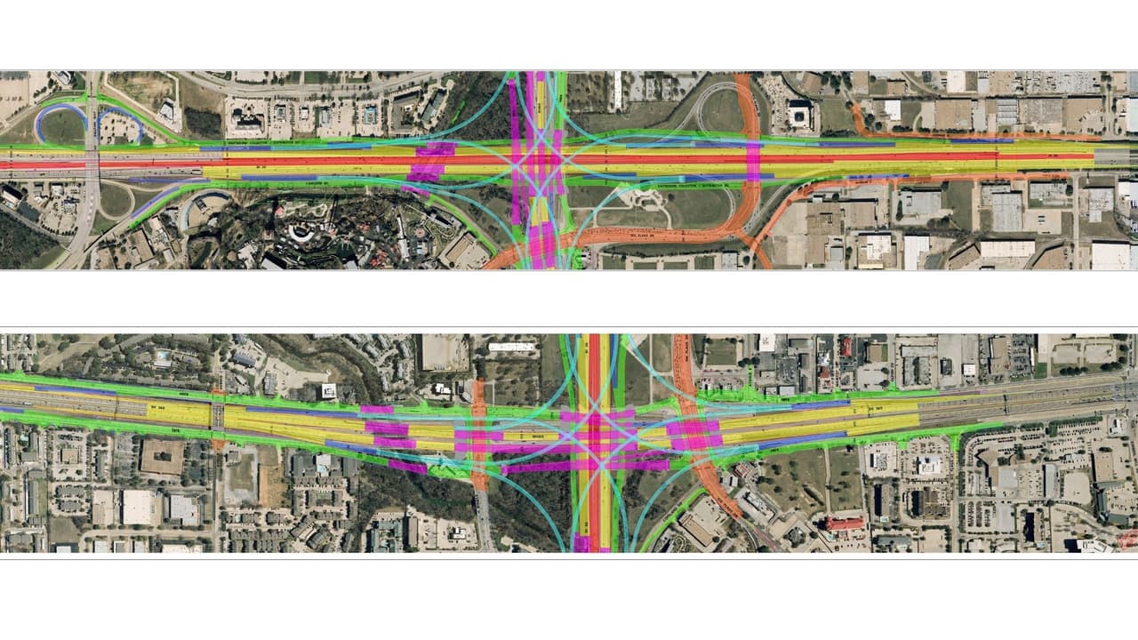 Los encargados del proyecto compartieron los gráficos de cómo serían en el futuro la I-30 (arriba) y la SH 360 (abajo).