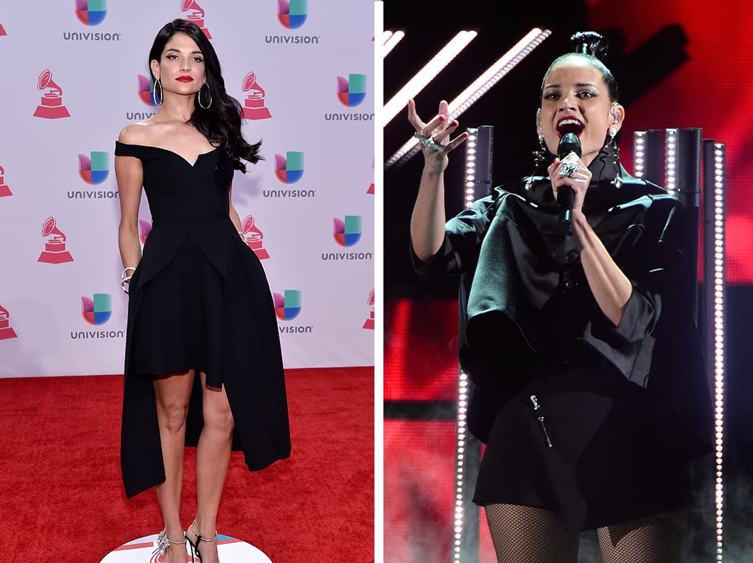 <span class="cms-h3-H3"><b>NATALIA JIMÉNEZ. </b></span>Ella sí que es una 'dama de negro'; la cantante española caminó en 2015 con un vestido que le dio porte y elegancia, y para el escenario eligió un modelo con una especie de estola. Lo que llamó la atención fueron los accesorios y el peinado, ¿qué opinas?