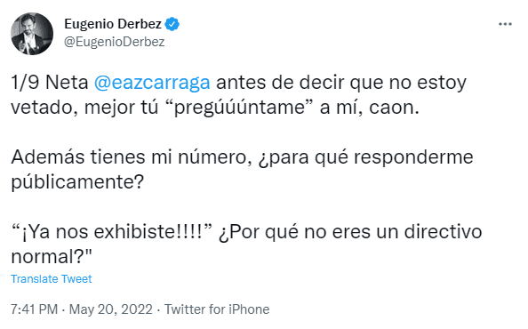 Eugenio Derbez responde a Emilio Azcárraga por supuesto veto.