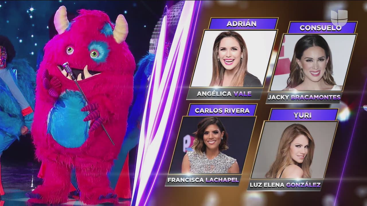 El tierno Monstruo presentó una versión disco del tema 'Él me mintió'. La diversidad de géneros que ha cantado en los cinco programas hizo dudar a los investigadores de sus apuestas anteriores y esta vez pusieron en la mesa a Angélica Vale, Jacky Bracamontes, Francisca Lachapel y Luz Elena González.