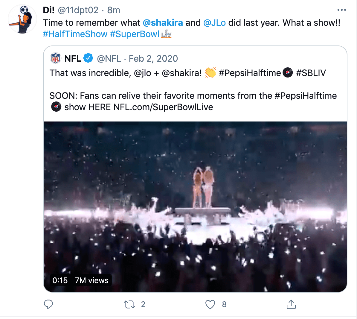 El mensaje que envió The Weeknd con sus vendajes no fue suficiente. En Twitter, fans como este pedían a la NFL directamente que recordara lo que hicieron el año pasado JLo y Shakira.