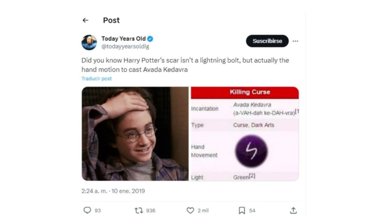 La cicatriz de Harry Potter en la frente no sería una rayo.