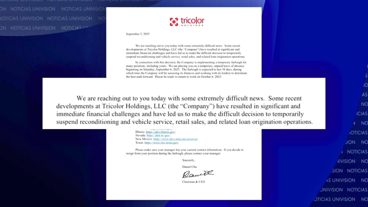 Carta firmada por Daniel Chu, presidente y CEO de Tricolor Holdings LLC, revela que la empresa enfrenta retos financieros importantes y los empleados pasan a una licencia sin goce de sueldo.