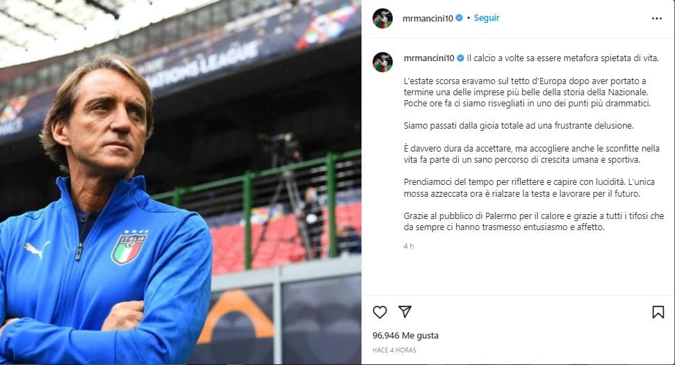 Roberto Mancini llama a levantar la cabeza después de que Italia se quedara sin Mundial