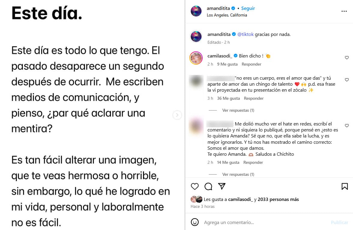 Amandititita reacciona a críticas sobre su cuerpo.