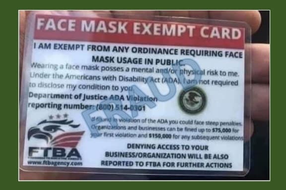 ¿Has visto esta tarjeta de exención de mascarilla? Es falsa y no está autorizada por el Departamento de Justicia
