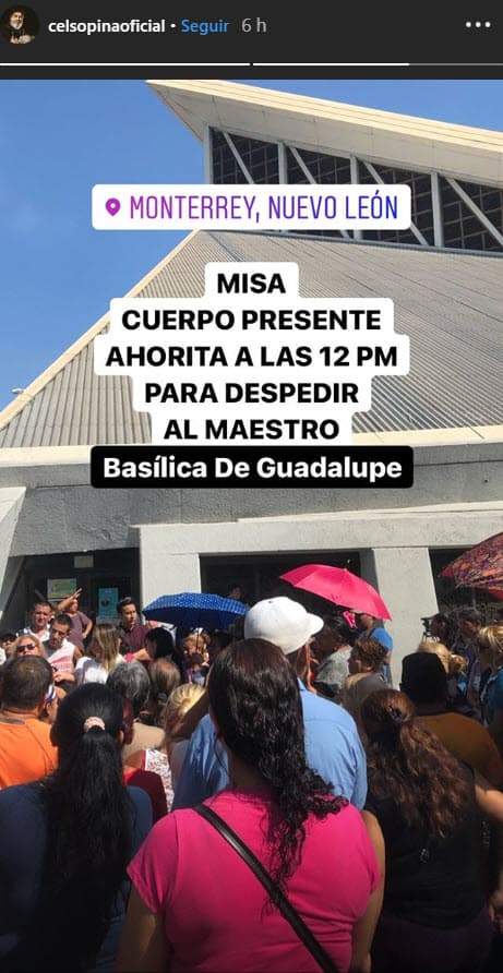 "Hoy que estamos despidiendo a nuestro hermano Celso, quiero decirles que debe ser un momento de alegría en la fe, tristeza en el corazón porque físicamente ya no estará con nosotros, pero alegría en la fe porque su legado trasciende y eso es lo que el Señor quiere", dijo el sacerdote en su discurso, reportó el periódico 
<a href="https://www.eluniversal.com.mx/espectaculos/musica/dan-el-ultimo-adios-celso-pina-con-cumbia-y-baile" target="_blank">El Universal</a>. 
<br>