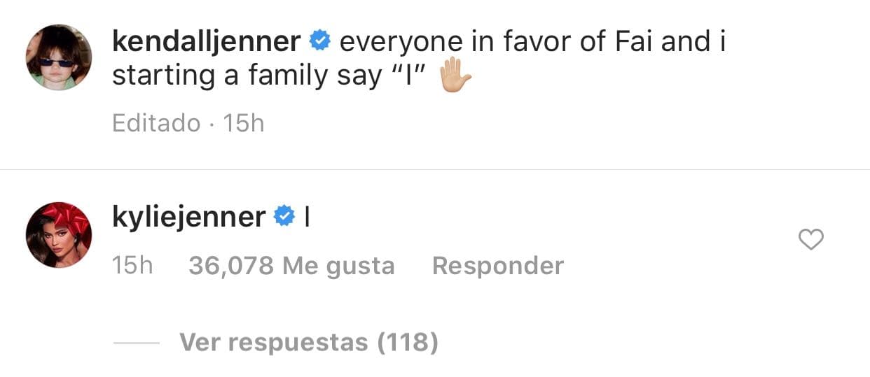 Una de las primeras en responder fue 
<b><a href="https://www.univision.com/temas/kylie-jenner">Kylie Jenner</a>,</b> quien simplemente puso "yo", con lo que aprobó que su hermana le dé un primo a su hija 
<b><a href="https://www.univision.com/famosos/en-fotos-el-debut-de-stormi-la-hija-de-kylie-jenner-y-travis-scott-en-una-alfombra-roja-fotos">Stormi Webster.</a></b>
<br>
