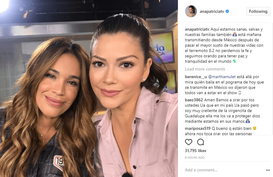 Fue a través de las redes sociales que ambas conductoras informaron que se encontraban en perfecto estado y además, Ana Patricia también agregó en su post: "No perdemos la fe y seguimos orando para tener paz y tranquilidad en el mundo".