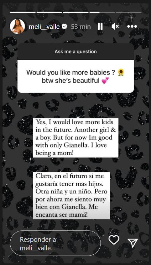 Melissa Vallecilla quiere tener más hijos.