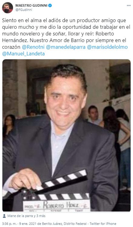 Alfredo Gudinni, experto en telenovelas, externó su tristeza en Twitter.