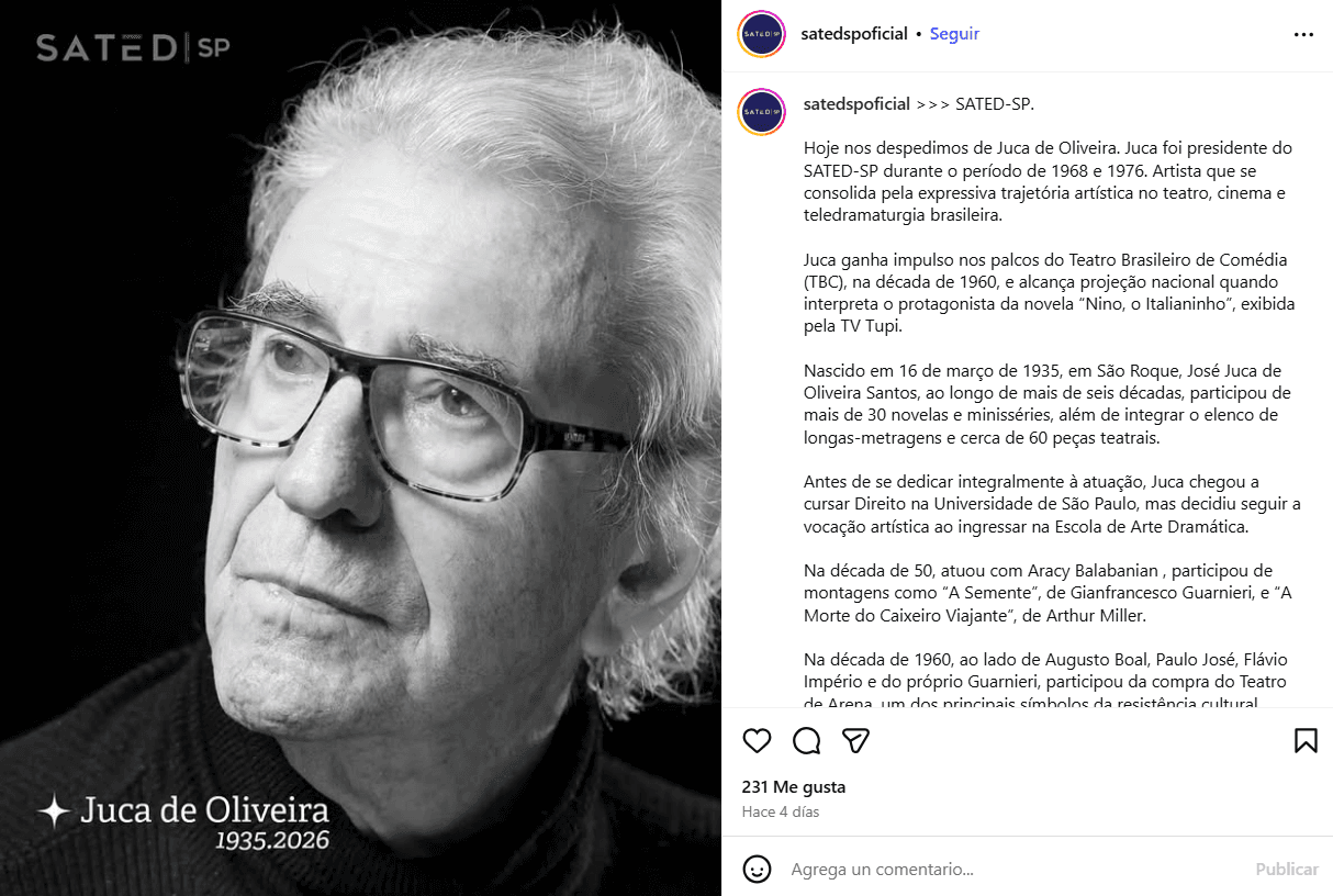 Confirmaron la muerte de Juca de Oliveira.