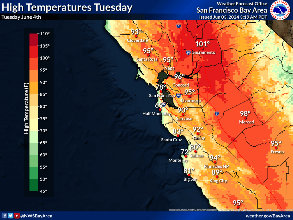 Mapa de las temperaturas para este martes 4 de junio.