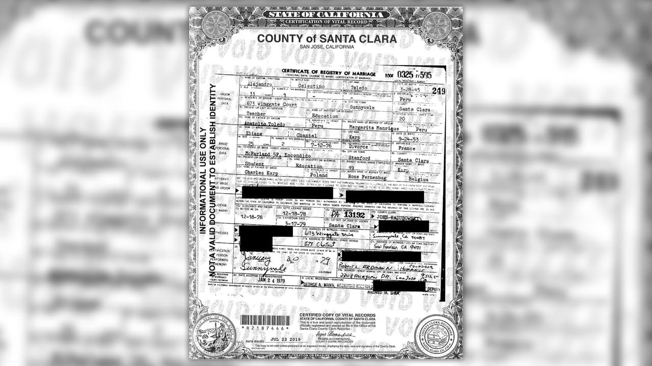 Alejandro Toledo y Eliane Karp se casaron el 20 de enero de 1979 en Sunnyvale.