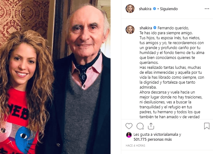 La colombiana, quien fue pareja de Antonio de la Rúa, uno de los hijos del político argentino, se refirió a él como su "amigo" y habló en nombre de sus hijos, esposa y amistades.