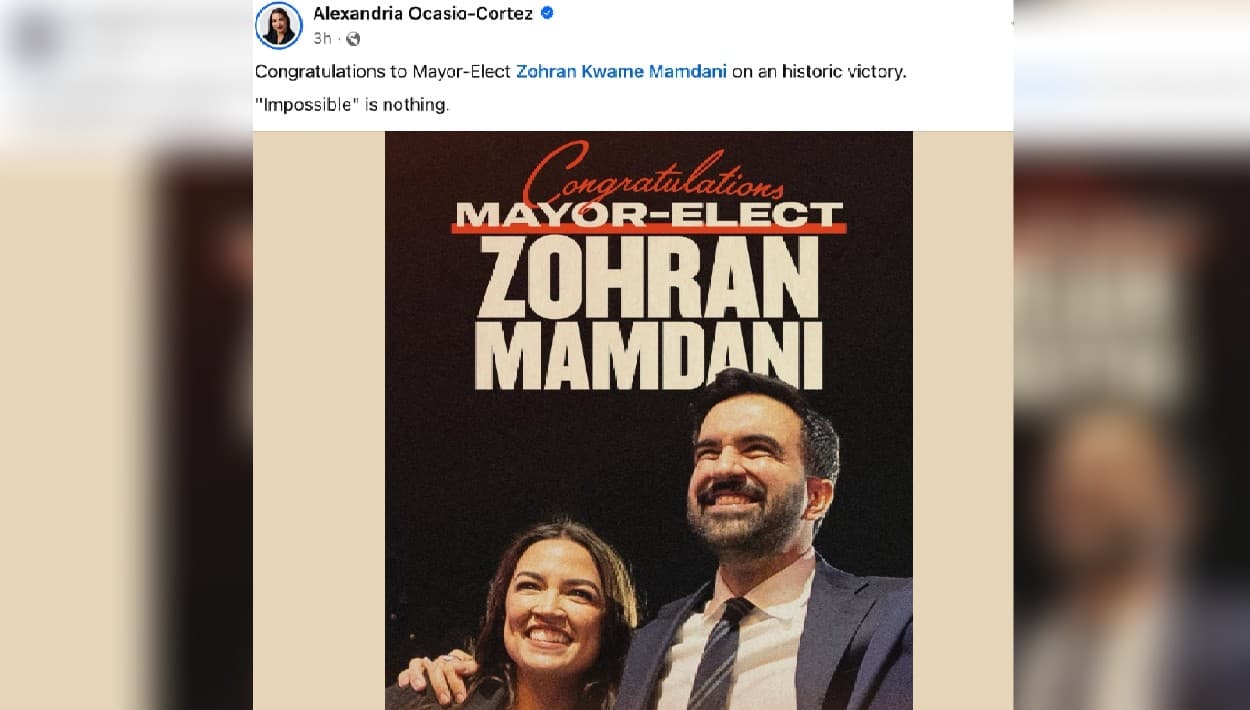 <b>"Nada es imposible"</b> recordó 
<b><a href="https://www.univision.com/local/nueva-york-wxtv/politica-new-york/trump-aoc-enfrentamiento-bombardeos-iran-impeachment-constitucionalidad" target="_blank">Alexandria Ocasio Cortez</a></b>, representante del distrito 14 en la Cámara federal, al felicitar 
<b>con un mensaje en Facebook</b> al "alcalde electo" Zohar Mandami.