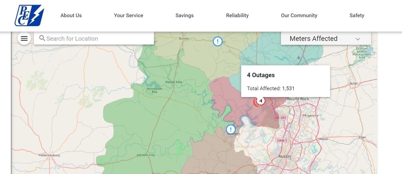 Reportan apagones en Cedar Park esta tarde