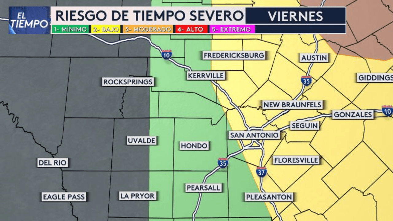 Estos serán los niveles de riesgo por tiempo severo en San Antonio.